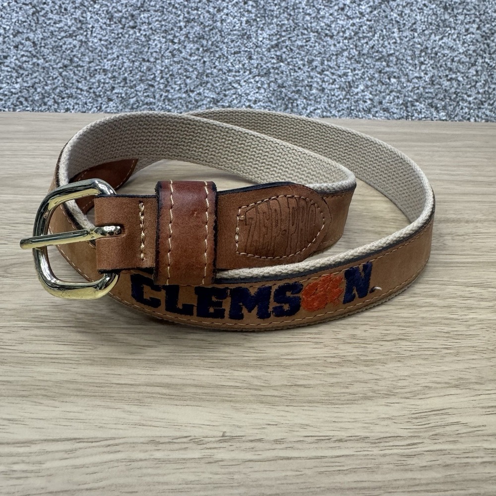 Clemson Tigers Zep-Pro Belt Men's Size 40 Leather Canvas Embroidered Brown USA